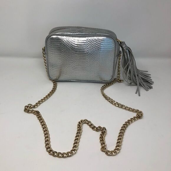 Victoria Secret Silver Croc Square Gold Chain Hands Free Tassle Charm Crossbody - Picture 4 of 7
